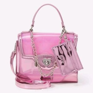 ALDO Metallic Pink Bag with Charms And Card Holder